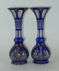 Lovely Pair 19th C Bohemian Glass Vases