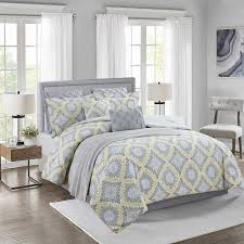 Yellow Grey Printed Comforter Set