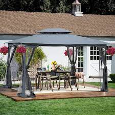 13 Ft X 10 Ft Outdoor Patio Gazebo Canopy Tent With Ventilated Double Roof And Mosquito Net Gray