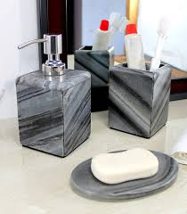 This collection of stone bathroom accessories is not only clever but incredibly attractive. Novelty Items Kleo Bathroom Accessory Set Made From Natural Stone Bath Accessories Set Includes Soap Dispenser Toothbrush Holder Soap Dish Grey Set Of 3 Choose Your Favorite Www Misrtalateen Com