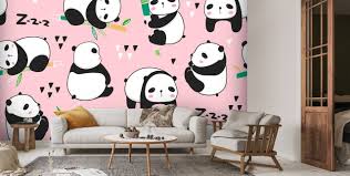 pink kawaii panda wallpaper wallsauce uk