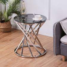 Set Of 1 Round Glass Top Side Table For