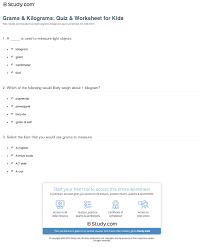 Grams Kilograms Quiz Worksheet For Kids Study Com