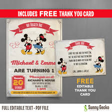 Disney Vintage Style Mickey Mouse 5x7 In Birthday Party Invitation