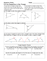 You can choose between between whole numbers or decimal numbers for this worksheet. Geometry Notes Name 5 5 Use Inequalities In One Triangle