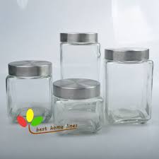 glass square jar with metal lid set 4