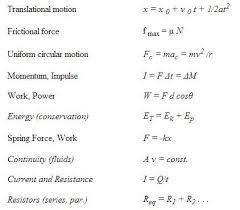mcat physics equation list formulas