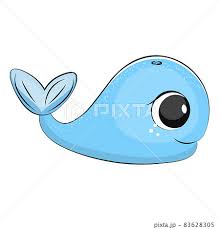 cute cartoon blue whale sea vector