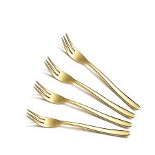 Gold Dessert Forks 4 Pieces, Homquen 6" Modern Design Stainless Steel Tea  Fork Set, Small Cake