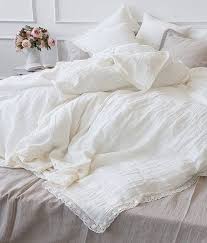 lace duvet cover in off white linen