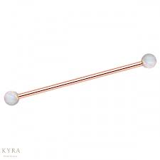 Industrial Barbell With White Opal In 18k Rose Gold