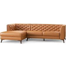 Ashcroft Furniture Carter Tan Leather Sectional Sofa With Left Facing Chaise