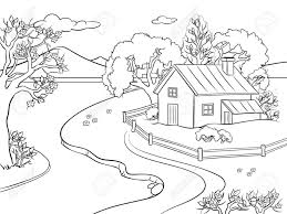 Desenhos de casa para colorir para crianças. Desenhos De Paisagem Da Casa De Campo Para Colorir E Imprimir Colorironline Com