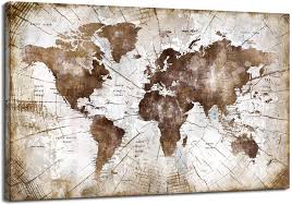 Large Vintage World Map Canvas Wall Art
