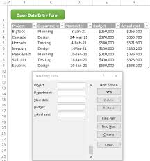 data entry form in excel