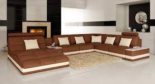 Brown Leather Sectional Sofa With Built