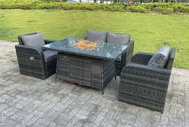 Mixed Grey Garden Rattan Fire Pit Sofa