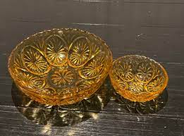 Pair Of Vintage Amber Glass Bowls