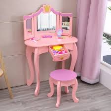 kids wooden vanity table stool set