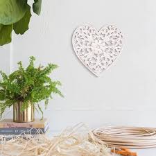 12 In Wood Heart Shaped Decorative Carved Fl Patterned Distressed White Mdf Sculpture Wall Panel Wall Art