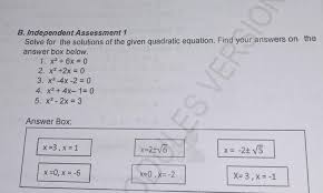 B Independent Assessment 1 Solve For