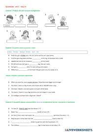 English Class A2 test, unit 5 worksheet