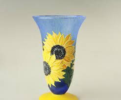 Sunflower Small Blue Yellow Glass Vase