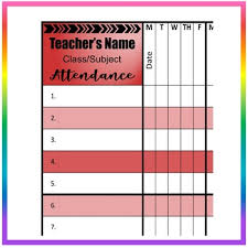 Attendance Sheet Chart Cherry Red Editable