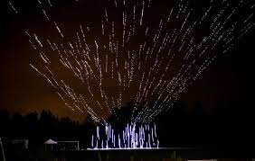 firework drones swarm the sky setting