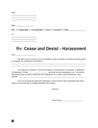 free cease and desist harment letter