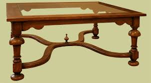 Choose between a dark walnut or lighter oak finish. Large Square Glass Top Crinoline Stretcher Oak Coffee Table