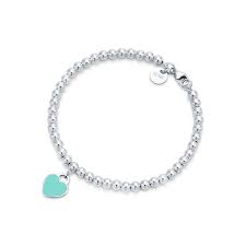 heart bead bracelet in silver 4 mm