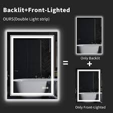 Wisfor 28 In W X 36 In H Large Rectangular Frameless Anti Fog High Lume Led Lighted 2 Way Hanging Wall Bathroom Vanity Mirror Silver