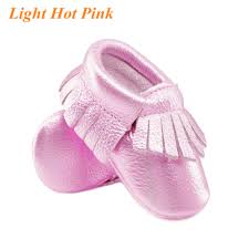 Us 9 5 5 Off Shine Pink Genuine Leather Baby Moccasins Soft Rose Gold Baby Girl Shoes First Walkers Infant Fringe Shoes 0 30 Month 16 Color In First