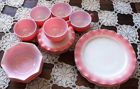 Hazel Atlas Milk Glass Pink Ruffle