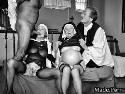 Porn image of german pregnant nun medium shot gigantic boobs cum in mouth  stockings created by AI