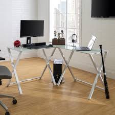 Benzara movable glass top computer desk with x shaped side panel, gray and clear. Modern Corner Desk In White With Glass Table Top 51 Furniture123