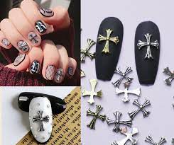 silver antique cross nail decals gold