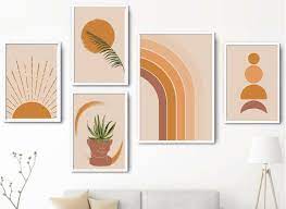 wall art set of 5 abstract boho art