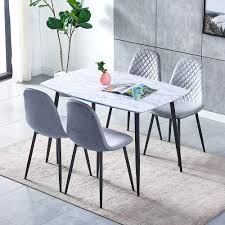 The simple and modern style is perfect for the kitchen bar, home, cafe, terrace, living room, bar, bistro, restaurant, coffee bar or any dining area. Marble Look Dining Room Set 5 Piece Table And Chair Set White Wood Dinner Table With Black Legs And 4 Grey Velvet Buy Online In Aruba At Aruba Desertcart Com Productid 223044582