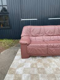 Vintage Old Pink Leather 3 Seater Sofa