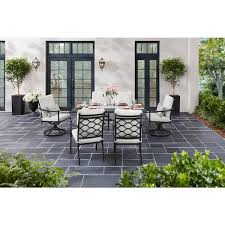 Home Decorators Collection Wakefield 7 Piece Aluminum And Steel Outdoor Dining Set With Performance Acrylic Natural White Cushions