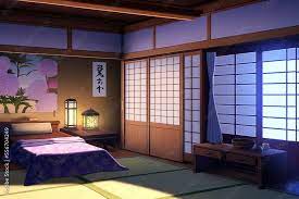 anese anime style cozy bedroom with
