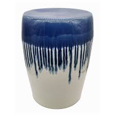 18 inch blue and white garden stool