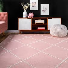 baby pink round indoor trellis area rug