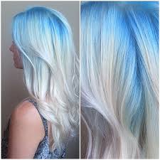 'if you have white blonde hair, the blue will fade fantastically going through stages of baby blue and ice,' says sophia. Blue Hair Pastel Blue Blonde Melt Waves Hairstyle Light Blue Platinum Ice White Hair Long Hair Styles Hair Color Pastel Long Hair Styles