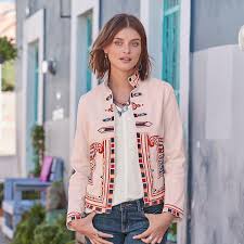 Stylish and trendy fabulous plain, embroidered open shirts/designer casual gowns 2019. Carola Embroidered Jacket Sundance Catalog