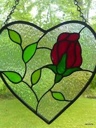 Stained Glass Heart With Red Rose
