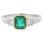 Customizable Three Stone Emerald and Diamond Ring in 18K White ...