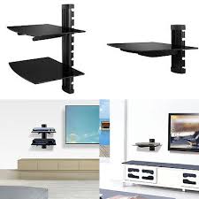 2 Tier Dual Glass Shelf Wall Mount For Dvd Players Cable Boxes Tv Accessories